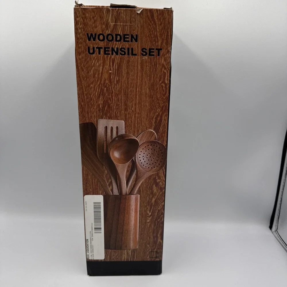 Wooden Spoons for Cooking, 6 Pcs Teak Wooden Utensils for Cooking, Utensils Set